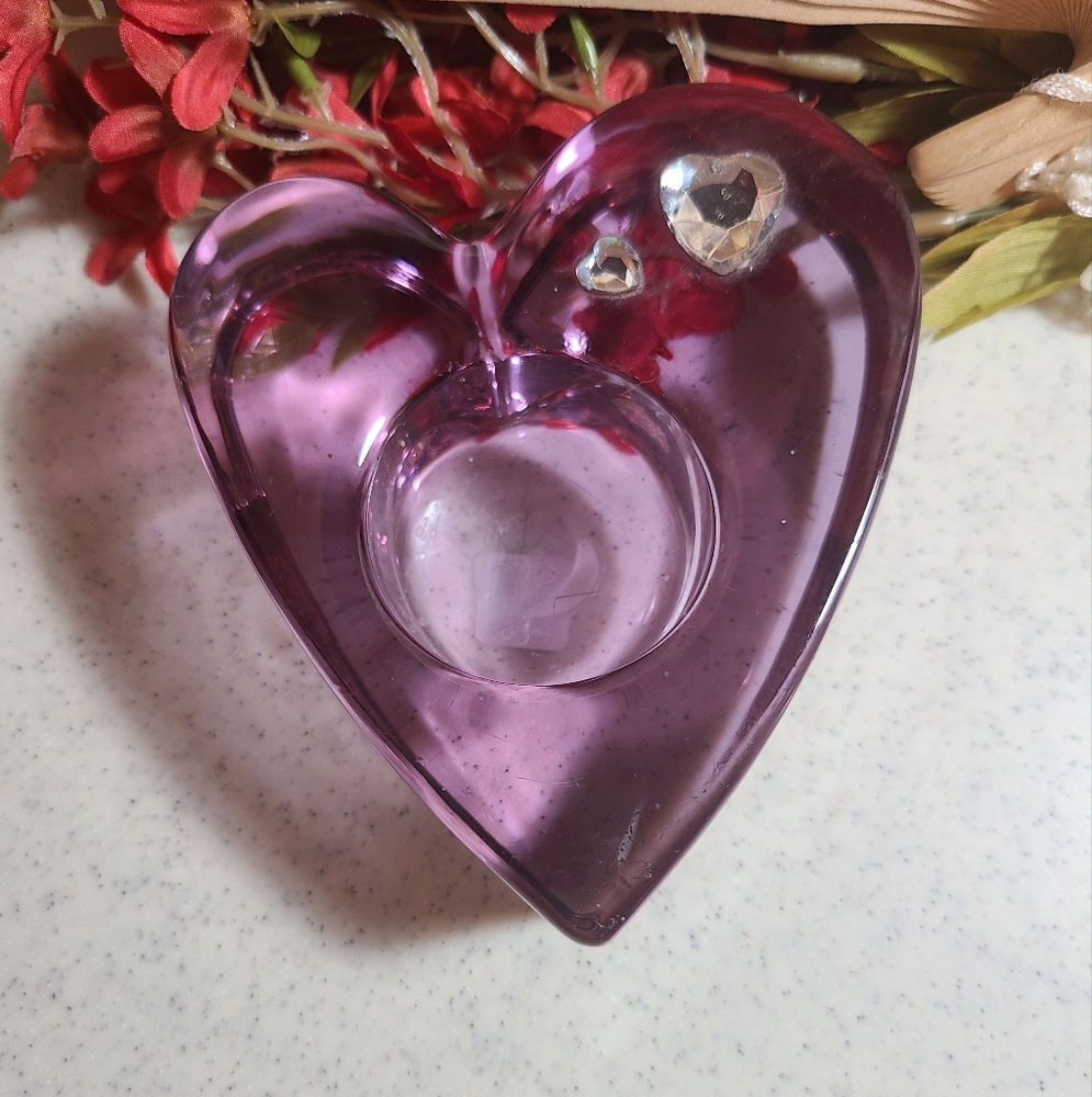 PARTYLITE HEART SHAPED GLASS CANDLE HOLDER --BEAUTIFUL--